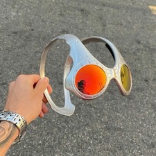 Oak Style Over The Top Metal Wrap Around Cyber Punk Alien Silver + Iridium Lens