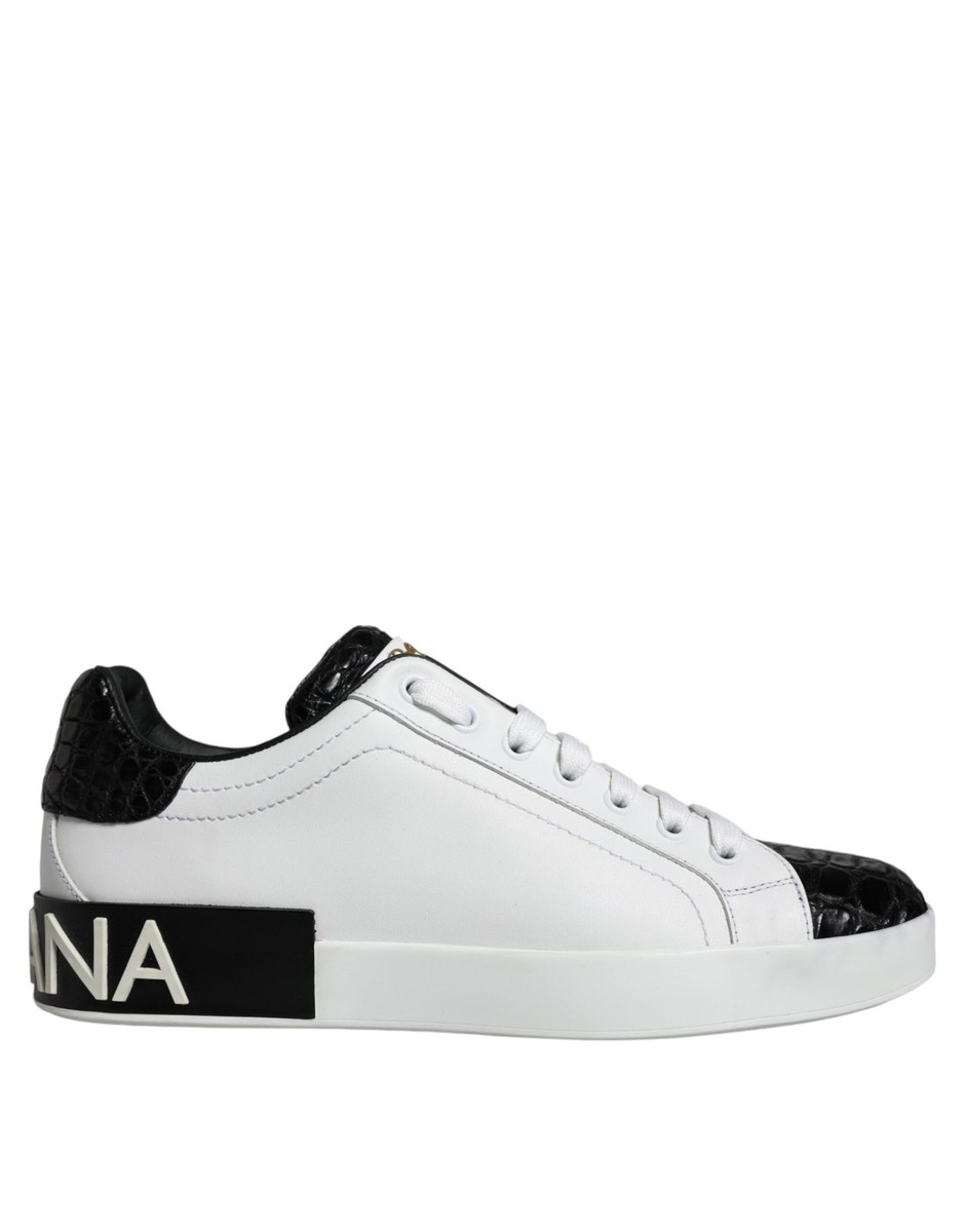 【関税&送料込み】Dolce & Gabbana 'Portofino' Black Leathe Dolce & Gabbana Black Leather Logo Portofino Sneaker Men's
