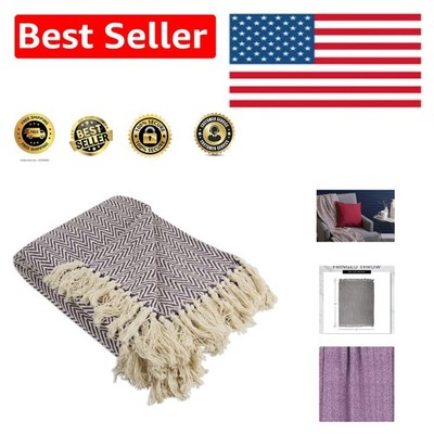 Elegant 50x60 Handloomed Cotton Throw Blanket in Eggplant - Reversible Design