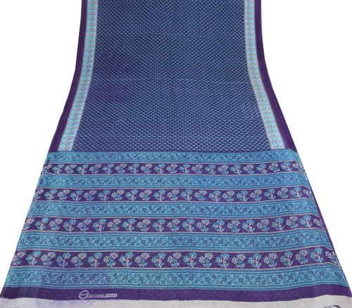 Sushila Vintage Purple Saree 100% Pure Cotton Floral Printed Indian Craft Fabric