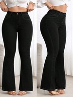 Women's Plus Size High Waist Flare Bootcut Jeans Black Stretch Denim Trousers