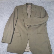 Vintage Chaps Ralph Lauren 100 Wool Windowpane Blazer Olive Tan 42R