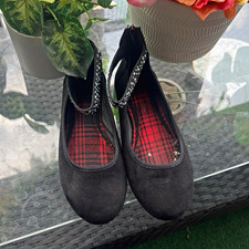 Girls Mary Jane Flats Black Rhinestone Strap Zipper Ankle Strap Plaid Size 2