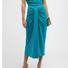 Cinq Sept Vallory Draped Midi Skirt, Blue Jade
