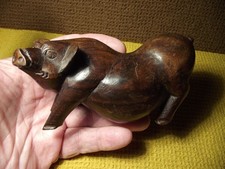 AN EXCEPTIONAL CHINESE HAND CARVED POT BELLY PIG HOG WOOD FIGURINE