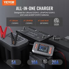 New Smart Battery Charger, 20-Amp, Lithium LiFePO4 Lead-Acid AGM / Gel / SLA 