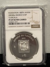 MEXICO 2003-Mo 10 Pesos (1 Ounce .999 Fine)  Estado De Tlaxcala Proof-NGC ms69