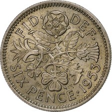 United Kingdom  6 Pence Coin  Elizabeth II  Km:889  1953