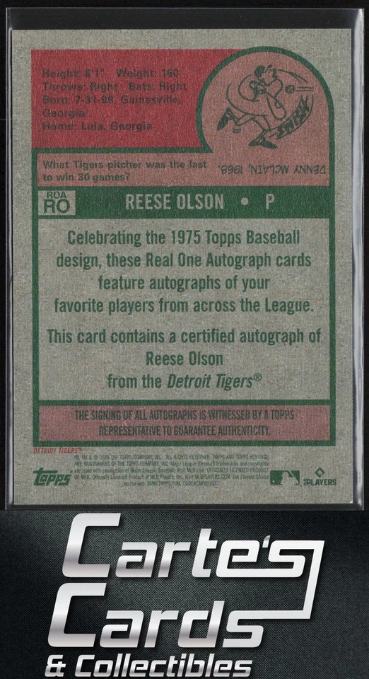 Reese Olson 2024 Topps Heritage #ROA-RO Real One Autographs Tigers Rookie - Image 2 of 2