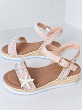 PANDNAINJIA Girls Wedge Sandals/ Hand Designed Nautical/ Girls Size 2