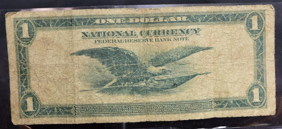1918 Large Size $1 Federal Reserve Bank Note Green Eagle Good+ (b230) - Image 2 of 2