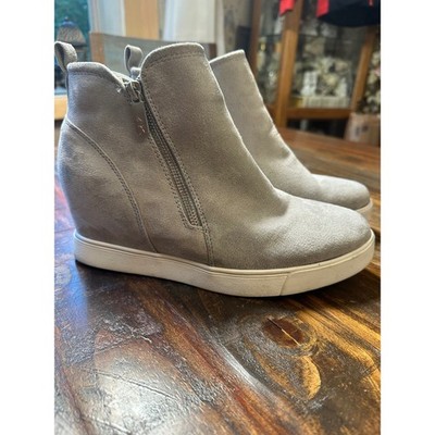 Anne Klein AK Sport AKCARSEN Grey Faux Suede Hidden Wedge  Sneaker Booties 10