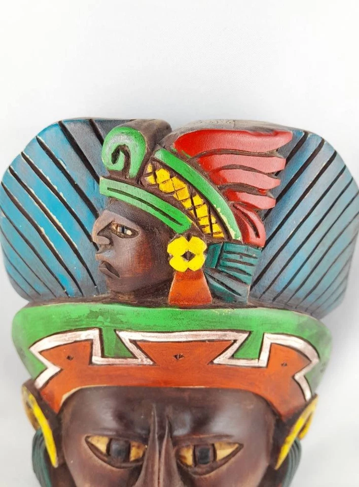 Handmade Inca Azteken Ritual Maske bunt Volkskunst Deko Holz Gott Handarbeit - Bild 4 von 4