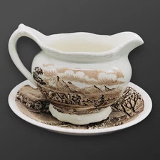 VTG Westmorland Wood & Sons New England Burslem Creamer Saucer Set Transferware