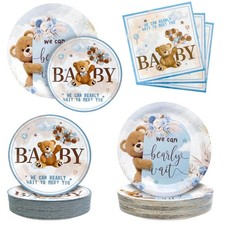180pcs We Can Bearly Wait Baby Shower Decorations     Blue Bear Party Tablewar...