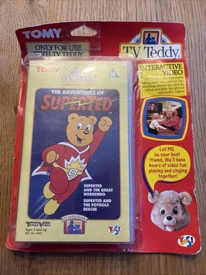 Vintage 1994 Super Ted VHS Kassette TV Teddy interaktives Video Tony kartoniert