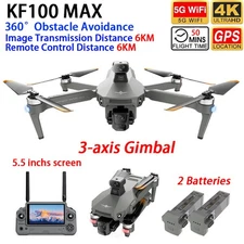 KF100 MAX Drone GPS FPV 6KM 3-axis Gimbal 4K Camera Obstacle Avoidance 2 Battery