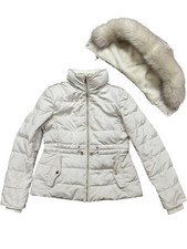 Piumino donna Zara donna M bianco imbottito pelliccia cappuccio trapuntato