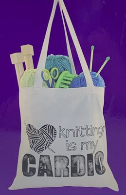 Loops & Threads Printed Canvas Tote Knitting Is My Cardio Yarn Storage Craft NEW