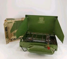 Vintage Sears Coleman 2 Burner Camp Stove Model 72244 Avocado Green 3/74