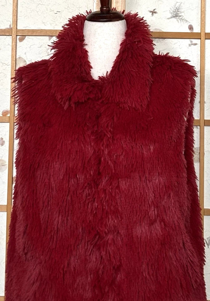 Betsey Johnson Red Faux Fur Leopard Reversible Vest Glam Furry XL - Image 2 of 4