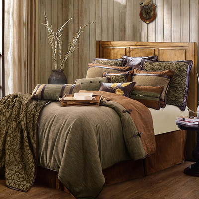 Highland Lodge Rustic King Comforter Set - 5 Piece Green Brown Bedding