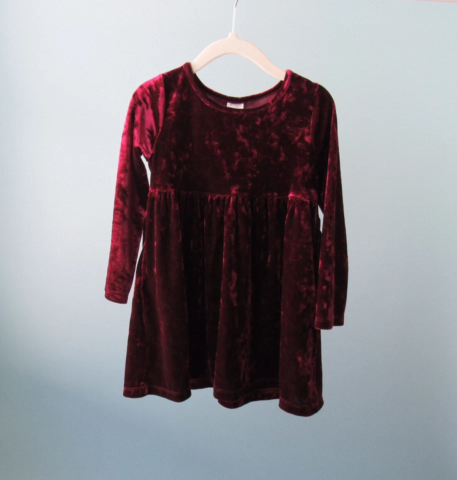 Talla: Vestido de Terciopelo Granate 3T HEALTHTEX Manga Larga Cintura Imperio Niñas/Niños Pequeños Foto 2 de 4