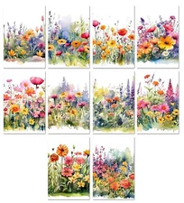 10 Assorted All Occasion Note Cards Blank Greeting Cards Watercolor Wildflowers