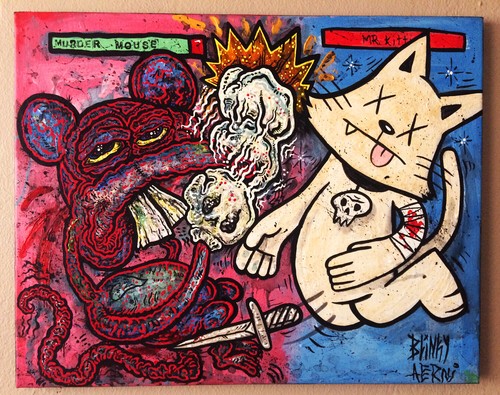 JUSTIN AERNI large Painting 2020 BLINKY Collab : MURDER MOUSE KO'S MR. KITTY - 第 1/1 張圖片