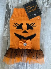 URBAN ESSENTIALS BLACK ORANGE PUMPKIN HALLOWEEN SWEATER DRESS Puppy/Dog MED NWT