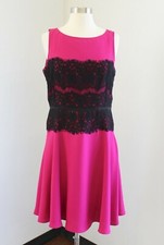 Ann Taylor Loft Pink Black Lace Accent Fit and Flare Dress Size 6 Cocktail Party