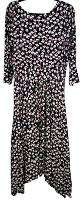 Boden Womens Size 12 Maisie Midi Dress Handkerchief Hem Ruched Waist Soft Jersey