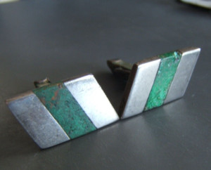 Vintage Sterling Silver Green Stone Cuffinks BETO CRO Taxco Mexico
