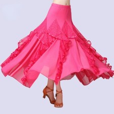 Women Ballroom Sequin Ruffled Waltz Modern Dance Skirt Elegant Dancewear Perform