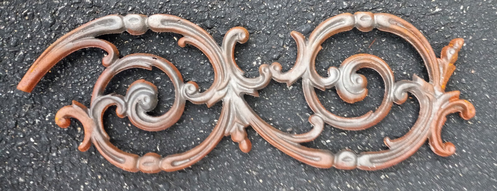 Vintage Decorative Cast Iron Scroll Curved Pediment Crest Panel 20" x 7"