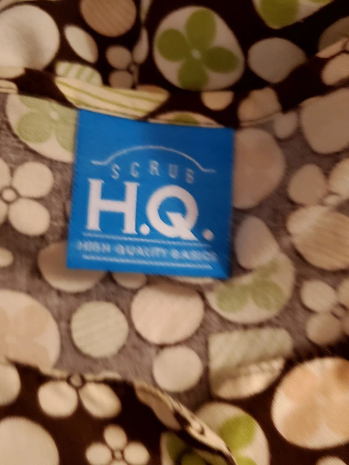 Scrub HQ Scrub Top size L-Brown/Lime Floral Snap-up-Chest 27.5"/L 28" - Image 3 of 4