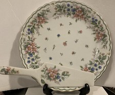 Andrea By Sadek Floral Berries Cake Plate With Matching Knife Perimeter 33