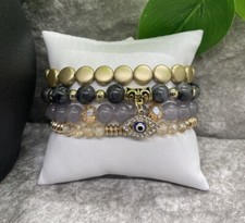 4 PC Handmade Boho Beaded Stackable 6.25  Plus Stretch Bracelet Set New B1171