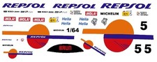  5 REPSOL Porsche 962 1/64th HO Scale Slot Car Waterslide Decals