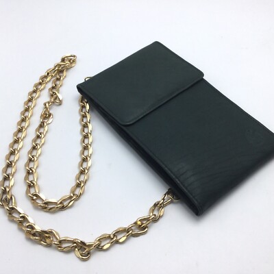 Dark Green Leather Crossbody Purse Wallet on String Chain Strap Travel ID Viewer