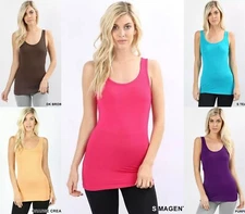 Womens Round Scoop Neck Rayon Tank Top Soft Stretch Rayon Basic Plain Sleeveless