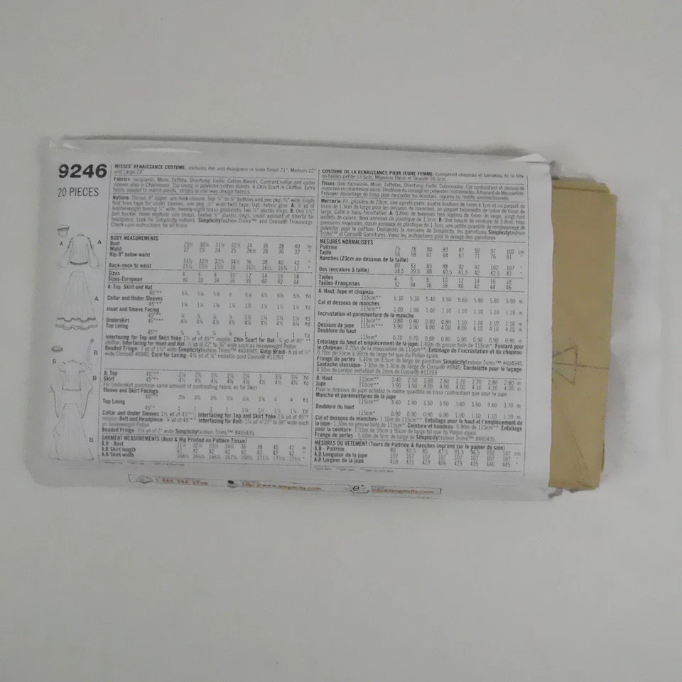 Simplicity 9246 Misses Renaissance Dress Pattern Sz 12-18 Uncut Medieval Cosplay - Image 4 of 4