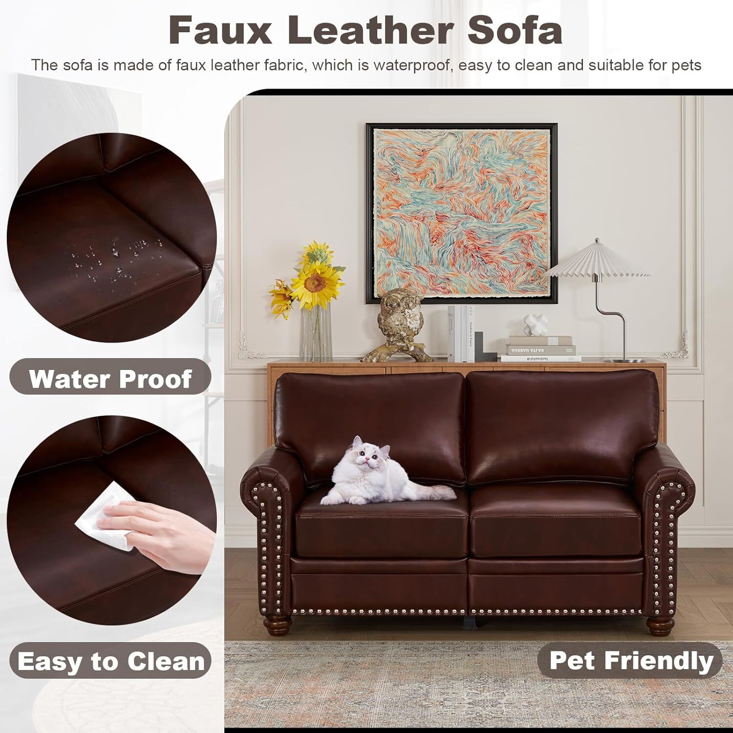 59" Faux Leather Sofa Comfy 2 Seater Loveseat For Living Room | eBay