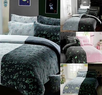 Glow In The Dark Teddy Fleece Duvet Cover Sets Soft Warm Kids Bedding Quilt set