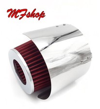 Filtro de admisión de aire rojo 3" 76 mm para BMW Serie 3 Serie 5 + Protector térmico cromado