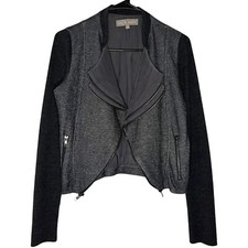 Lola Sophie Womens Jacket Small Gray Metallic Moto Rib Knit Sleeves Zipper Usa