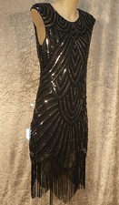 1920’s Great Gatsby Style 1960's Party Dress of Sequins & Beads Art Deco Design