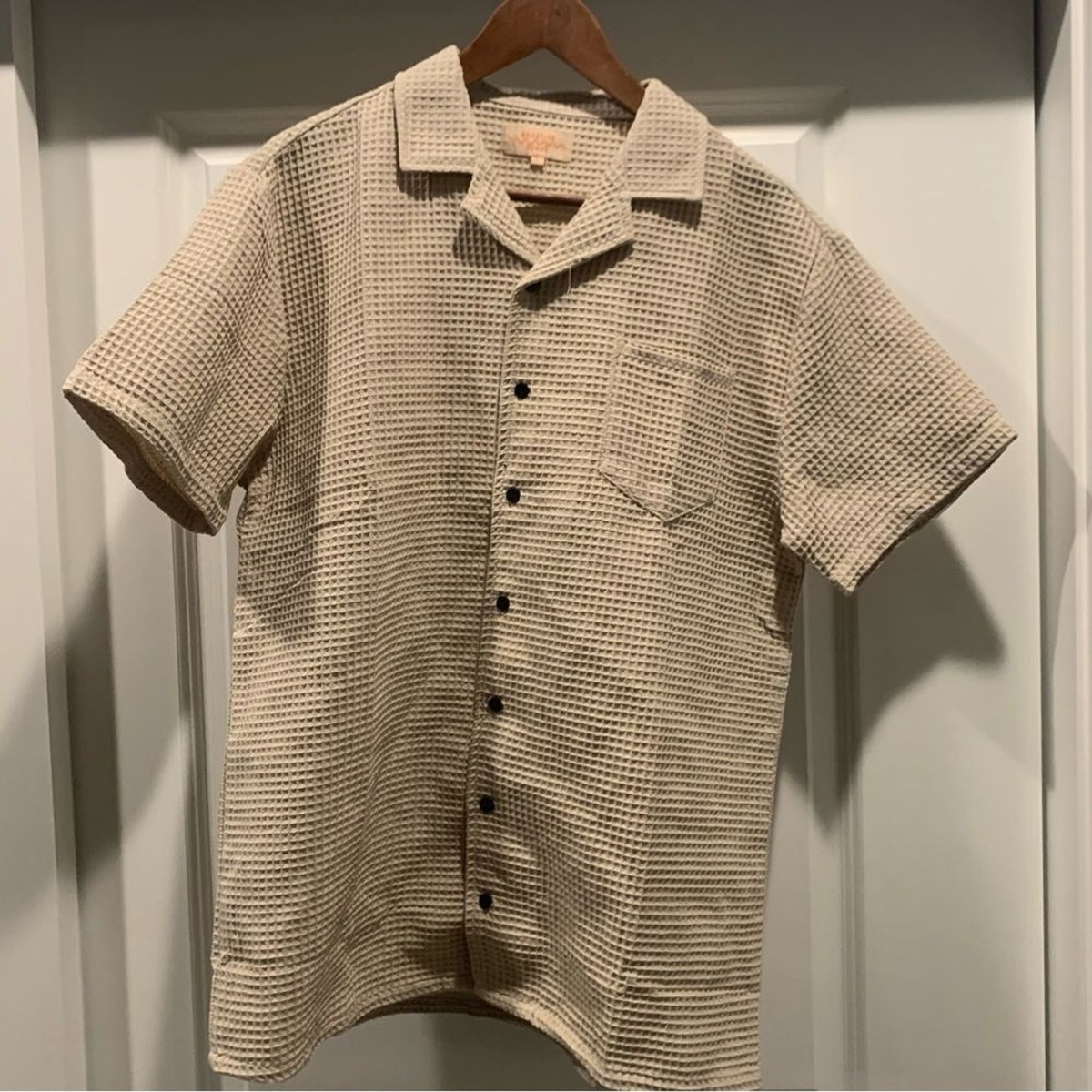 【DISCERNMENT】Muscle fit waffle short sleeve knit WDIRARA Men's Round Neck Short Sleeve Waffle Knit Tee Summer