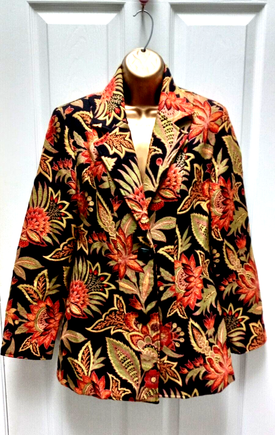 Coperta vintage pony dipinto boho sud ovest fiore spesso arazzo bottoni giacca S