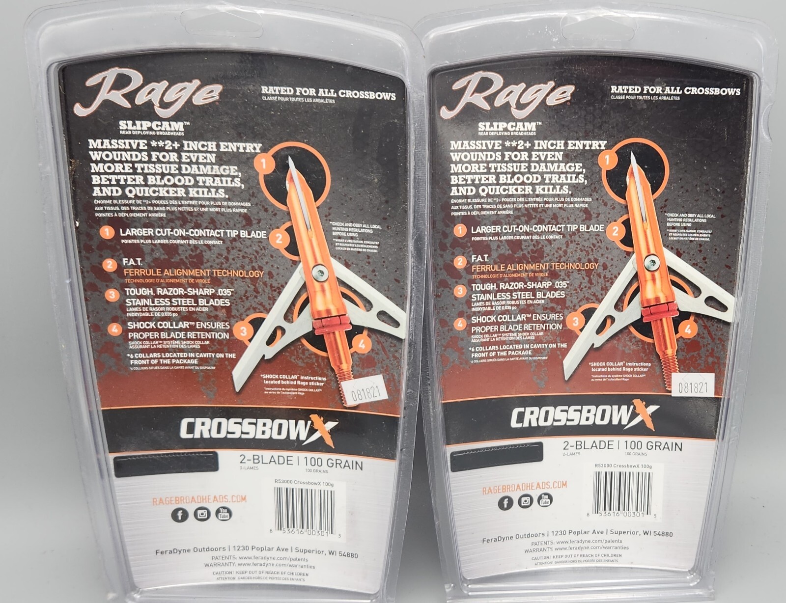 2 Packs Rage CrossbowX X exreme xtreme Broadheads 100 Grain 2" Cut